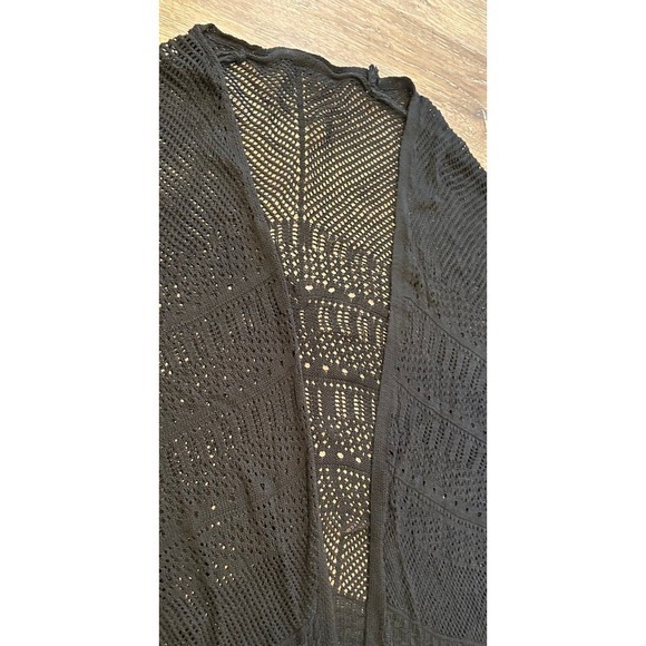 2XL Women's Hollow Out Open Front Long Sleeve Knit Cardigan Sweater BLACK - Picture 2 of 2